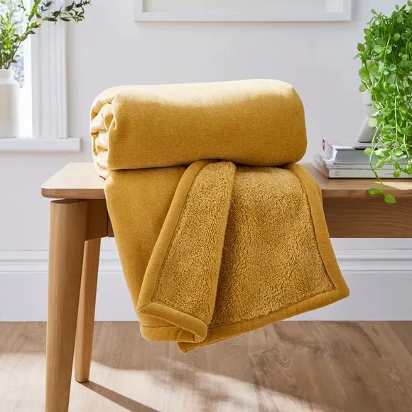 Double-Sided Throw Blanket - Ochre, Chenille