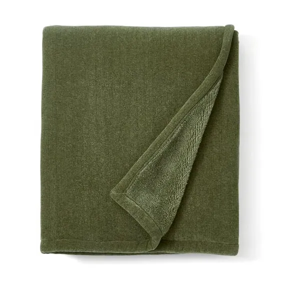 Double-Sided Throw Blanket - Olive, Chenille