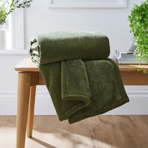 Double-Sided Throw Blanket - Olive, Chenille