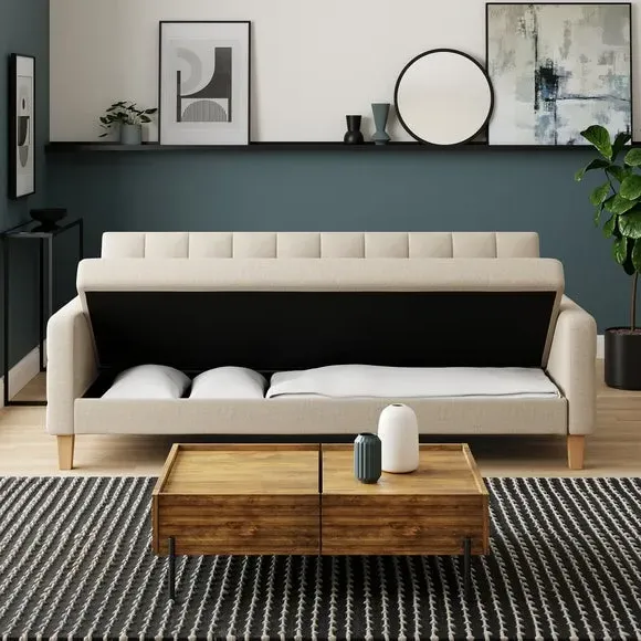 Double Sofa Bed with Storage - Natural, Flatweave