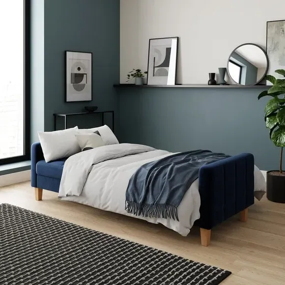 Double Sofa Bed with Storage - Navy, Velvet