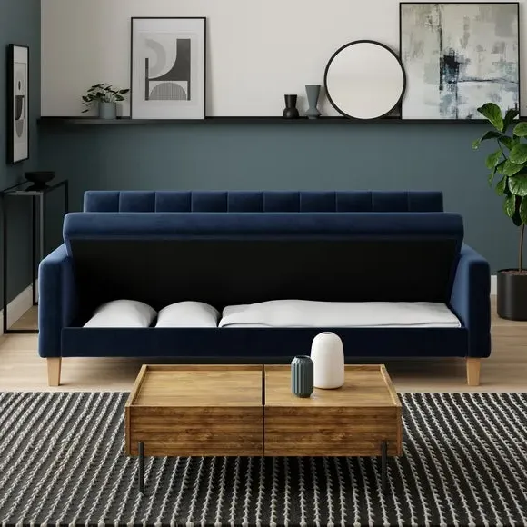 Double Sofa Bed with Storage - Navy, Velvet