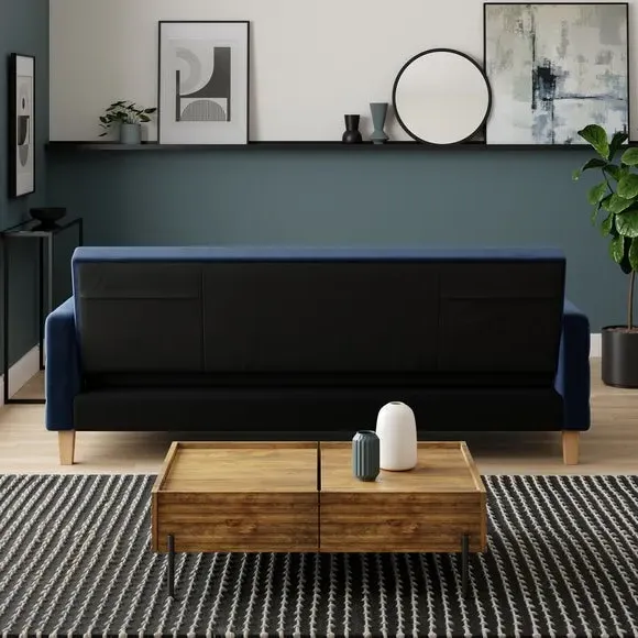 Double Sofa Bed with Storage - Navy, Velvet