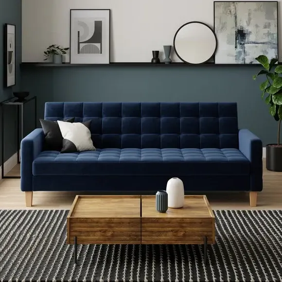 Double Sofa Bed with Storage - Navy, Velvet image