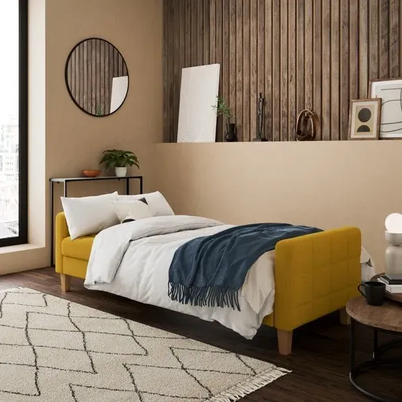 Double Sofa Bed with Storage - Ochre, Fabric