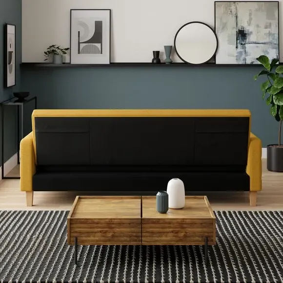 Double Sofa Bed with Storage - Ochre, Fabric