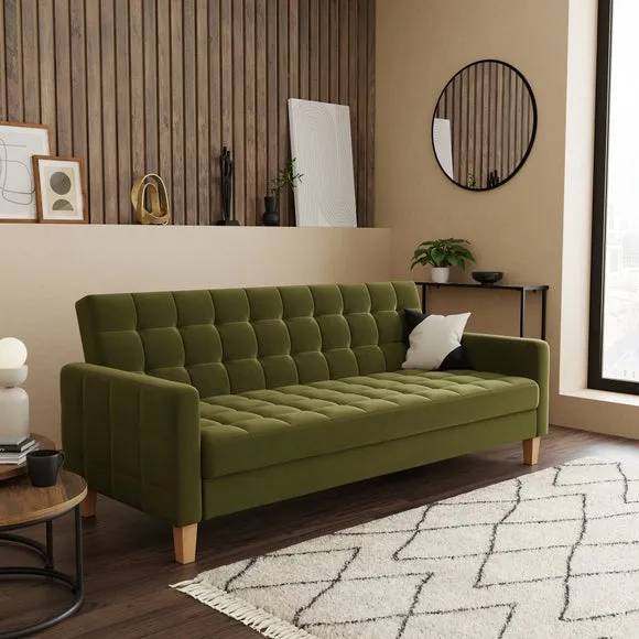 Double Sofa Bed with Storage - Olive, Velvet