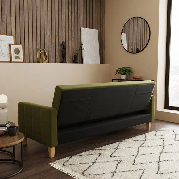 Double Sofa Bed with Storage - Olive, Velvet
