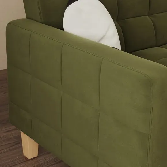 Double Sofa Bed with Storage - Olive, Velvet