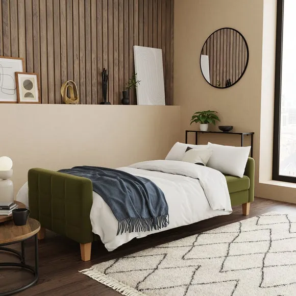 Double Sofa Bed with Storage - Olive, Velvet