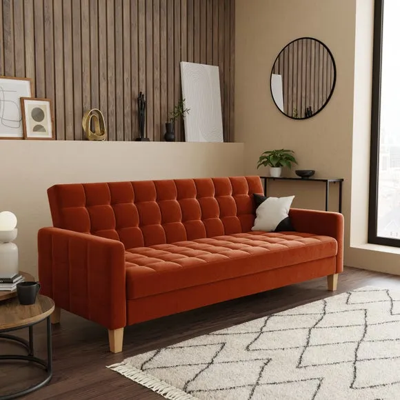 Double Sofa Bed with Storage - Orange, Velvet
