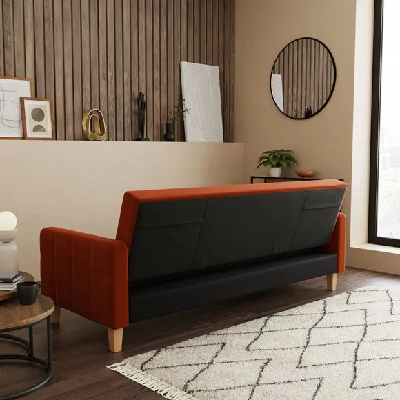 Double Sofa Bed with Storage - Orange, Velvet