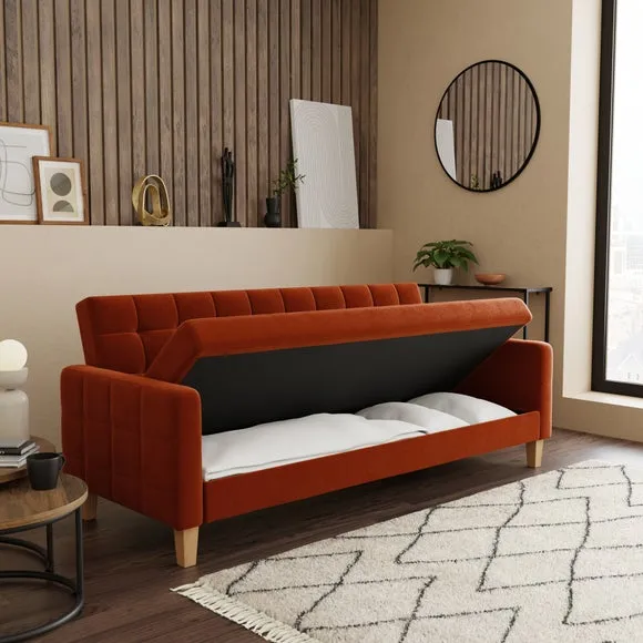 Double Sofa Bed with Storage - Orange, Velvet