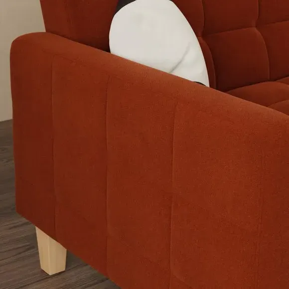 Double Sofa Bed with Storage - Orange, Velvet