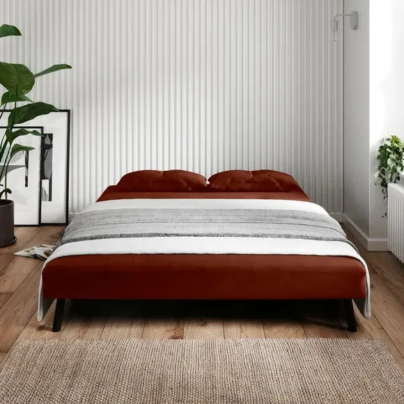 Double Sofa Bed with Storage - Orange, Velvet