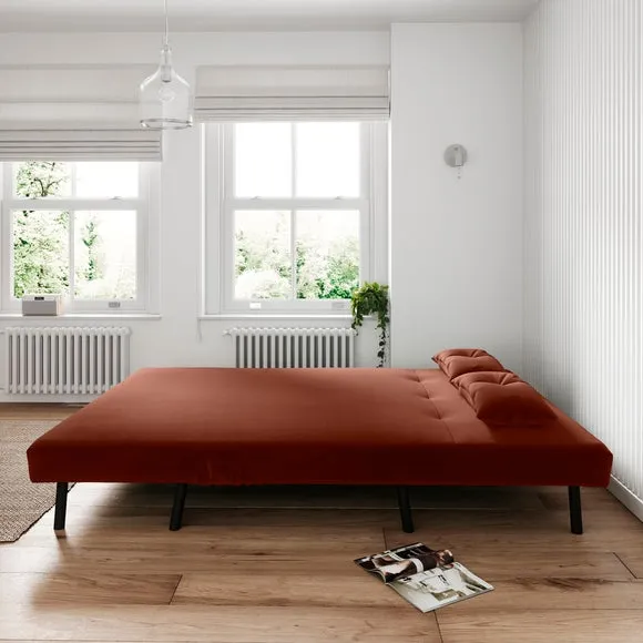 Double Sofa Bed with Storage - Orange, Velvet