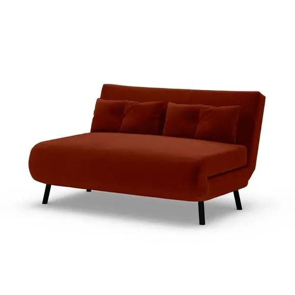 Double Sofa Bed with Storage - Orange, Velvet