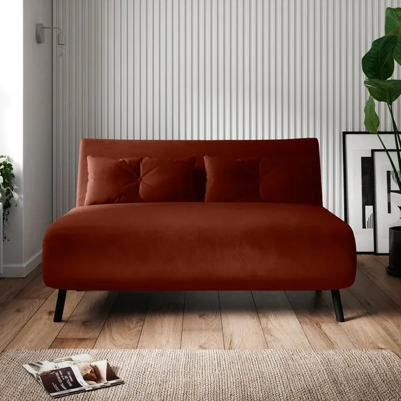 Double Sofa Bed with Storage - Orange, Velvet
