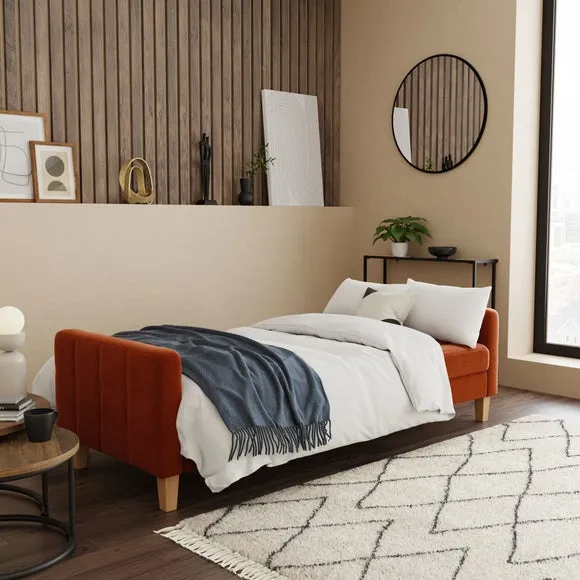 Double Sofa Bed with Storage - Orange, Velvet