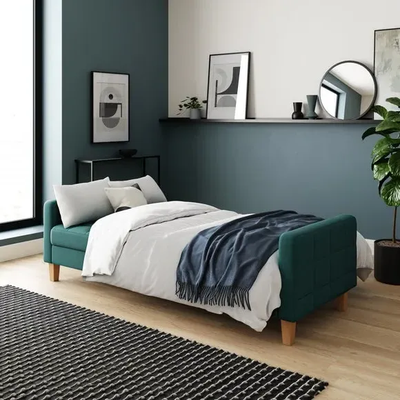 Double Sofa Bed with Storage - Teal, Flatweave