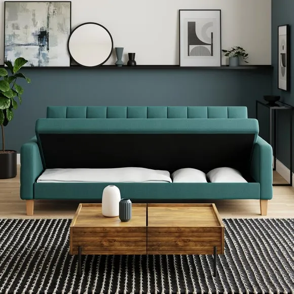Double Sofa Bed with Storage - Teal, Flatweave
