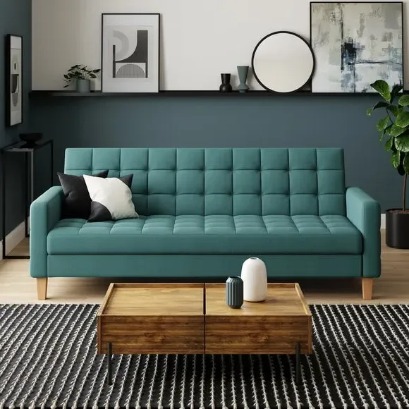 Double Sofa Bed with Storage - Teal, Flatweave