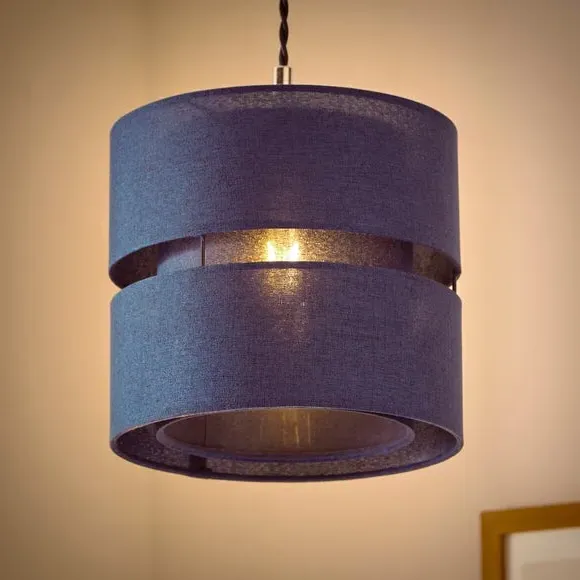 Double Tier Lamp Shade - Blue, Fabric