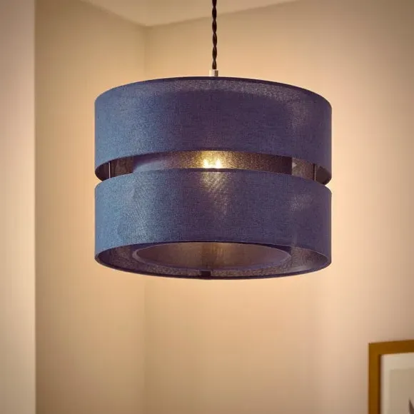 Double Tier Lamp Shade - Blue, Fabric