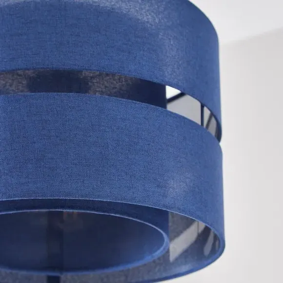 Double Tier Lamp Shade - Blue, Fabric