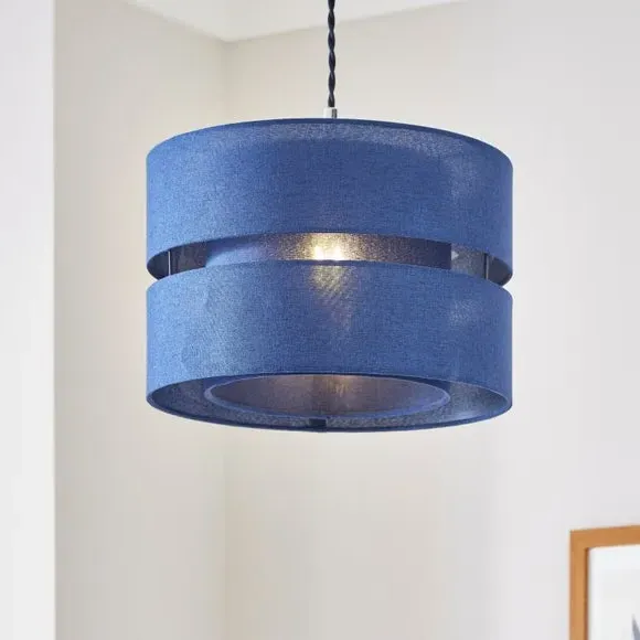 Double Tier Lamp Shade - Blue, Fabric