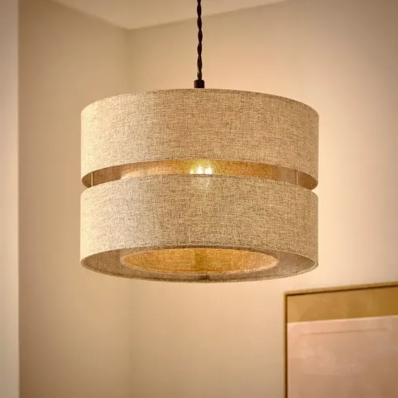 Double Tier Lamp Shade - Brown, Fabric