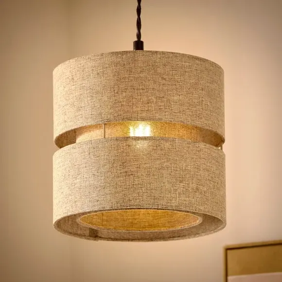 Double Tier Lamp Shade - Brown, Fabric