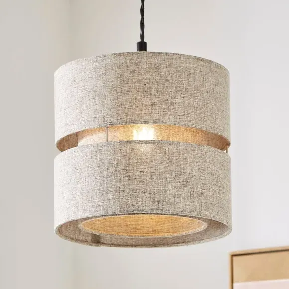 Double Tier Lamp Shade - Brown, Fabric
