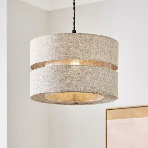 Double Tier Lamp Shade - Brown, Fabric