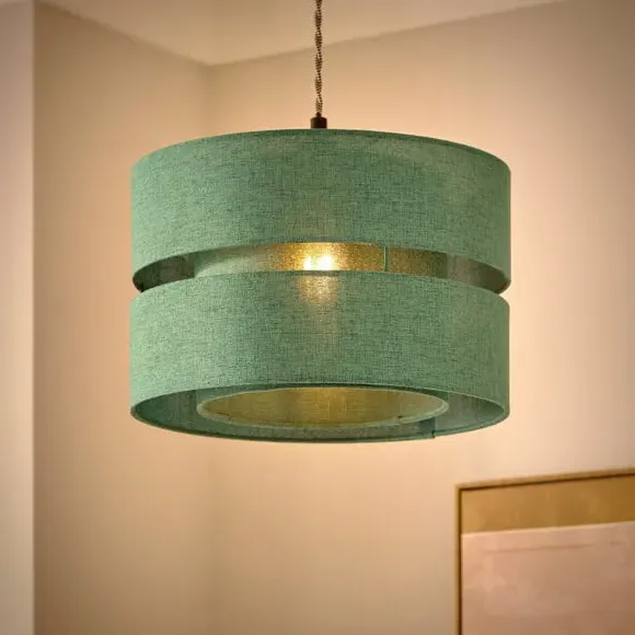 Double Tier Lamp Shade - Emerald, Fabric