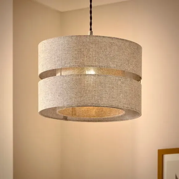 Double Tier Lamp Shade - Light Grey, Fabric