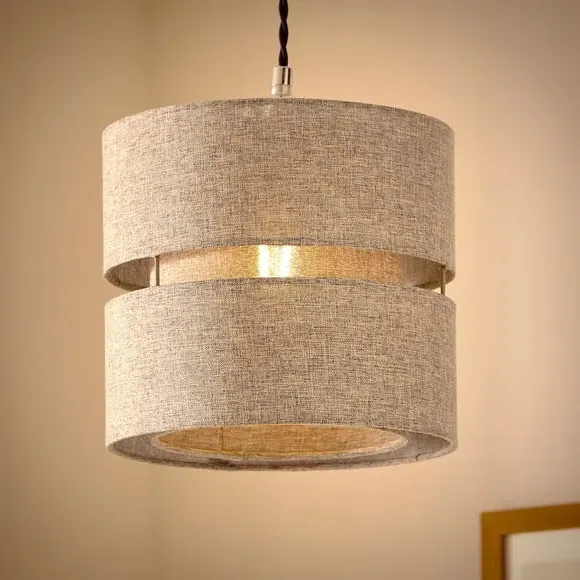 Double Tier Lamp Shade - Light Grey, Fabric