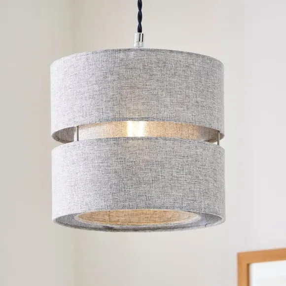 Double Tier Lamp Shade - Light Grey, Fabric