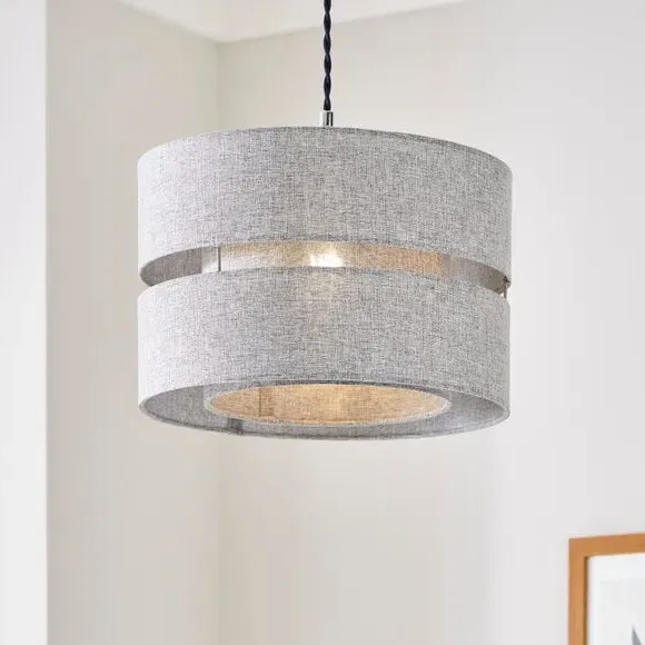 Double Tier Lamp Shade - Light Grey, Fabric