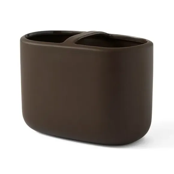 Double Toothbrush Holder - Chocolate, Ceramic