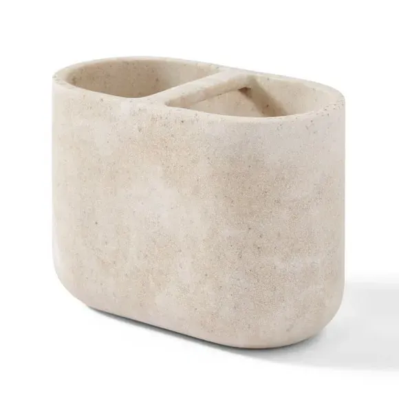Double Toothbrush Holder - Cream, Marble Resin