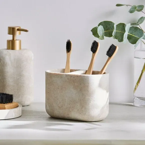 Double Toothbrush Holder - Cream, Marble Resin image