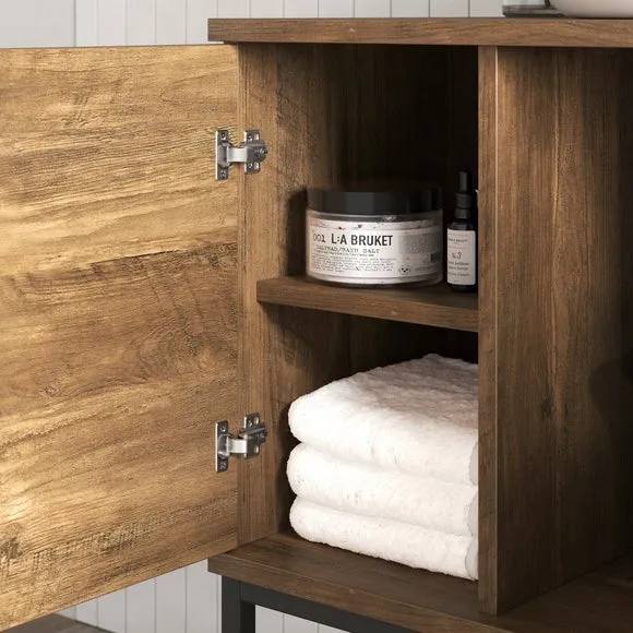 Double Vanity Unit with Storage - Pine Effect