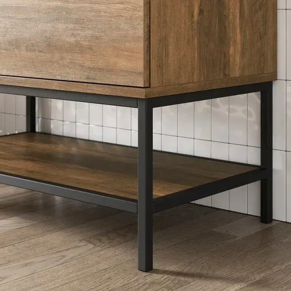 Double Vanity Unit with Storage - Pine Effect