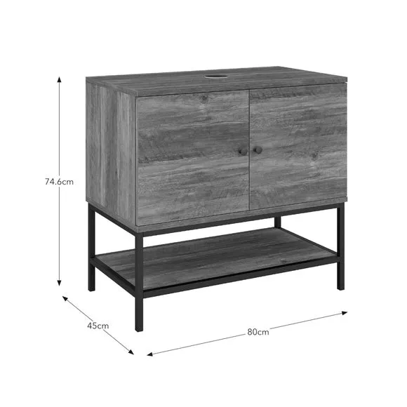 Double Vanity Unit with Storage - Pine Effect