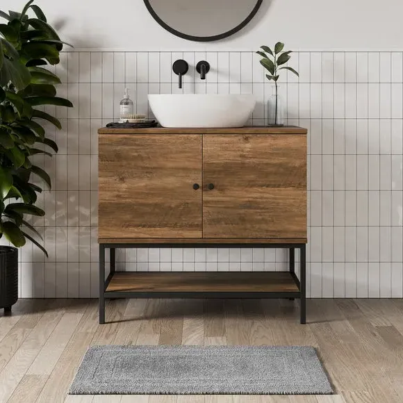 Double Vanity Unit with Storage - Pine Effect image