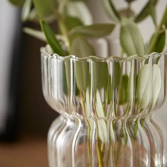 Double Waisted Ribbed Vase - Clear, Glass