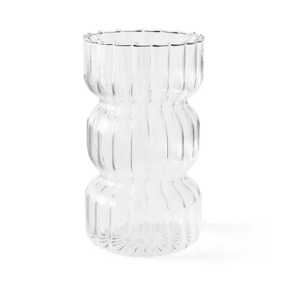 Double Waisted Ribbed Vase - Clear, Glass
