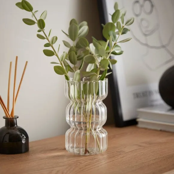 Double Waisted Ribbed Vase - Clear, Glass image