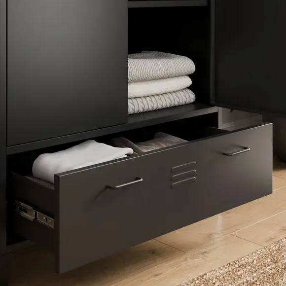 Double Wardrobe with Adjustable Shelves - Black, Metal